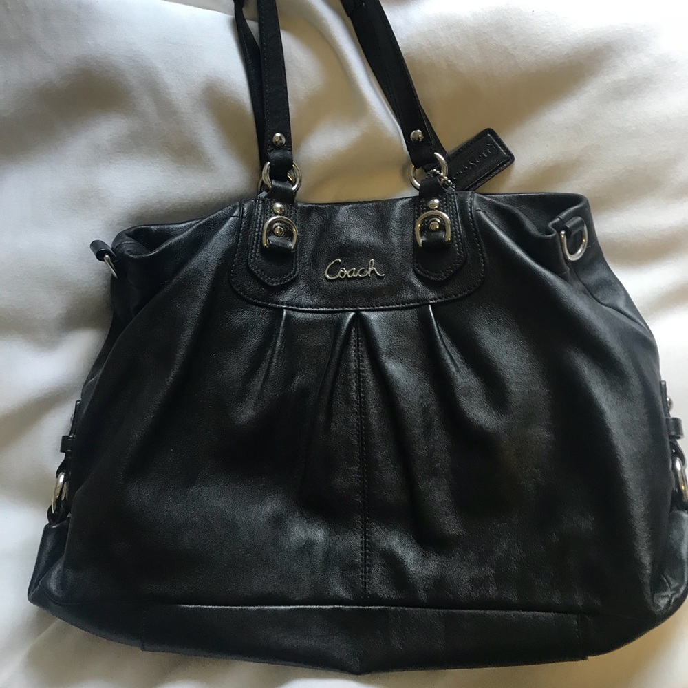 COACH Ashley Black Leather Tote Handbag